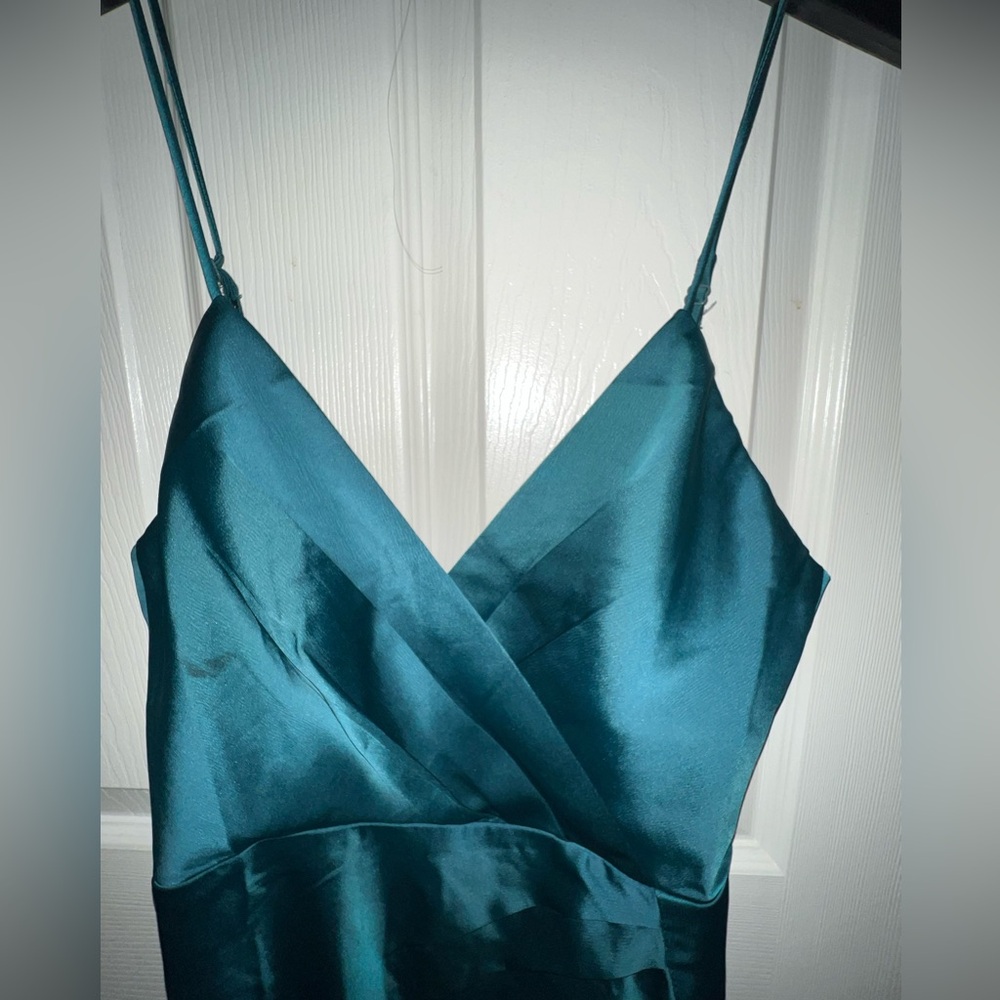 Lulu's Teal Green Wrap Midi Dress size S. Elegant Cocktail Prom Wedding Dress. - Picture 4 of 16